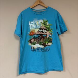 Hard Rock Cafe St Marrten Rockin Paradise TShirt Men Large US Virgin Island Blue